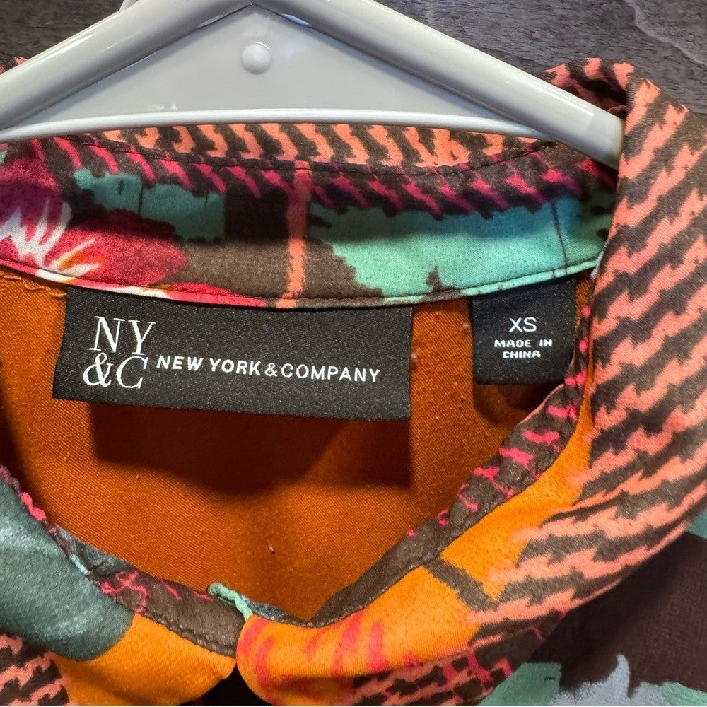 New York & Co. Shirt Style Patchwork Mix Print Dress Women's Size XS