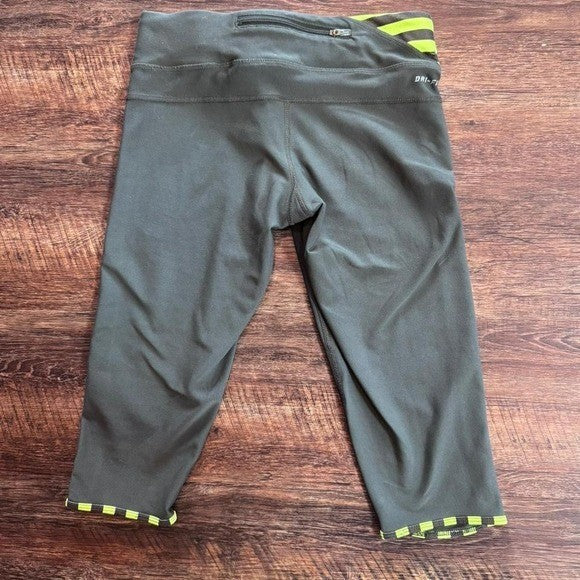 NIKE Dri-Fit Grey/Green Print Capri Running Jogger Pants
