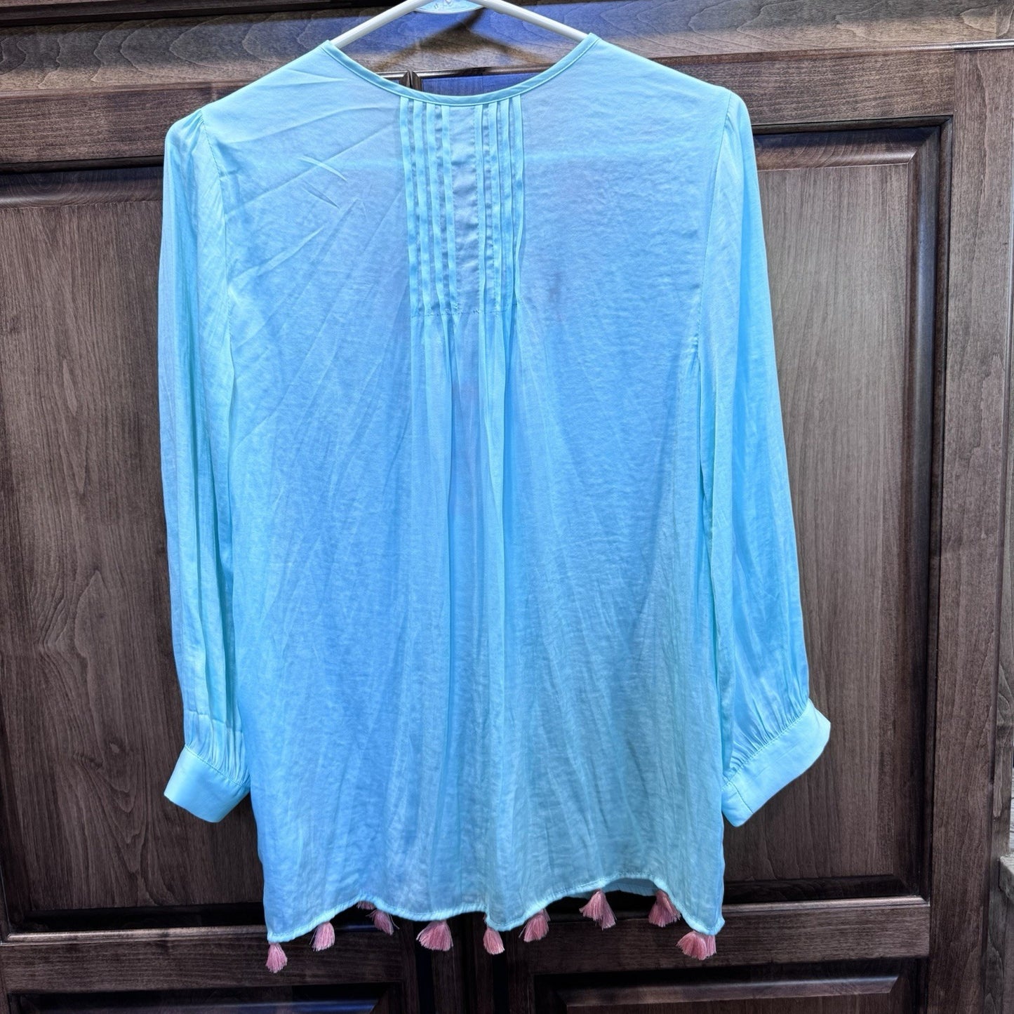 Hatley Clara Blouse Aqua Sarchi Tassel Embroidered Top XS NWT Boho Festival Chic