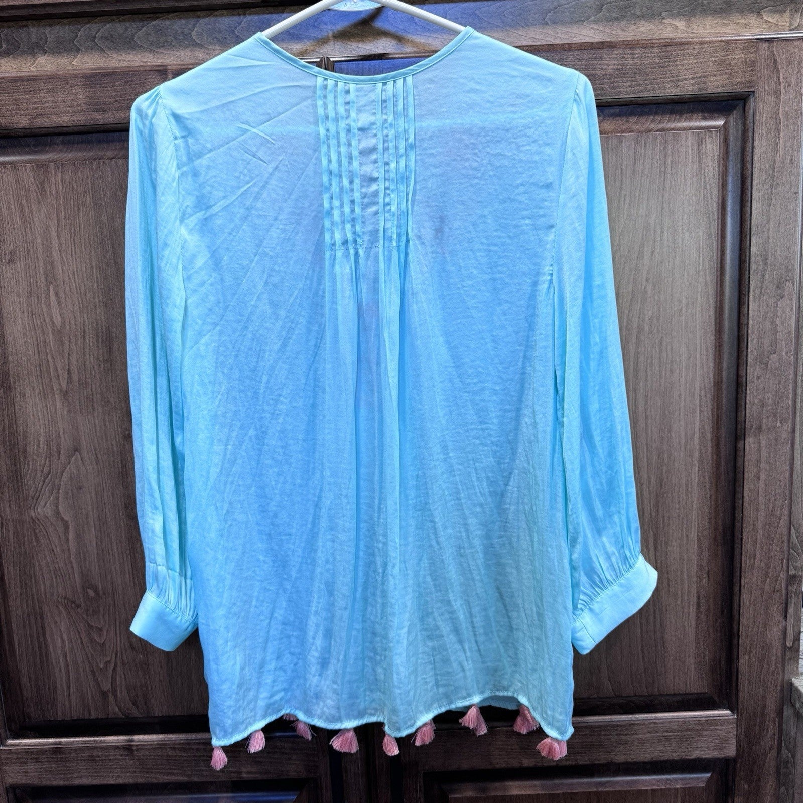 Hatley Clara Blouse Aqua Sarchi Tassel Embroidered Top XS NWT Boho Festival Chic