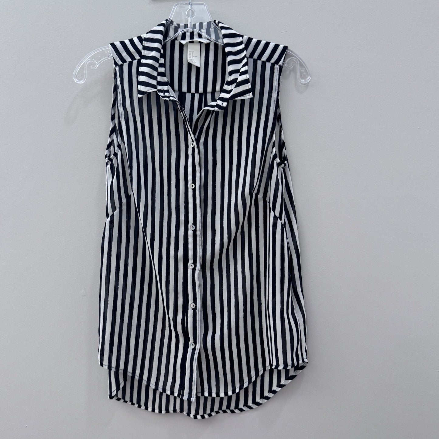 H&M Black White Vertical Stripe Sleeveless Button Down Blouse Top Sz 2