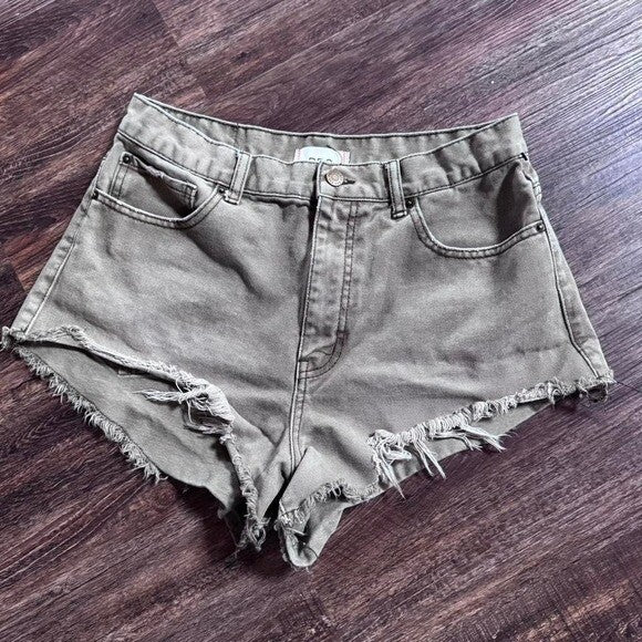 Urban Outfitters size 31 Green high-waisted cheeky denim shorts #denimshorts