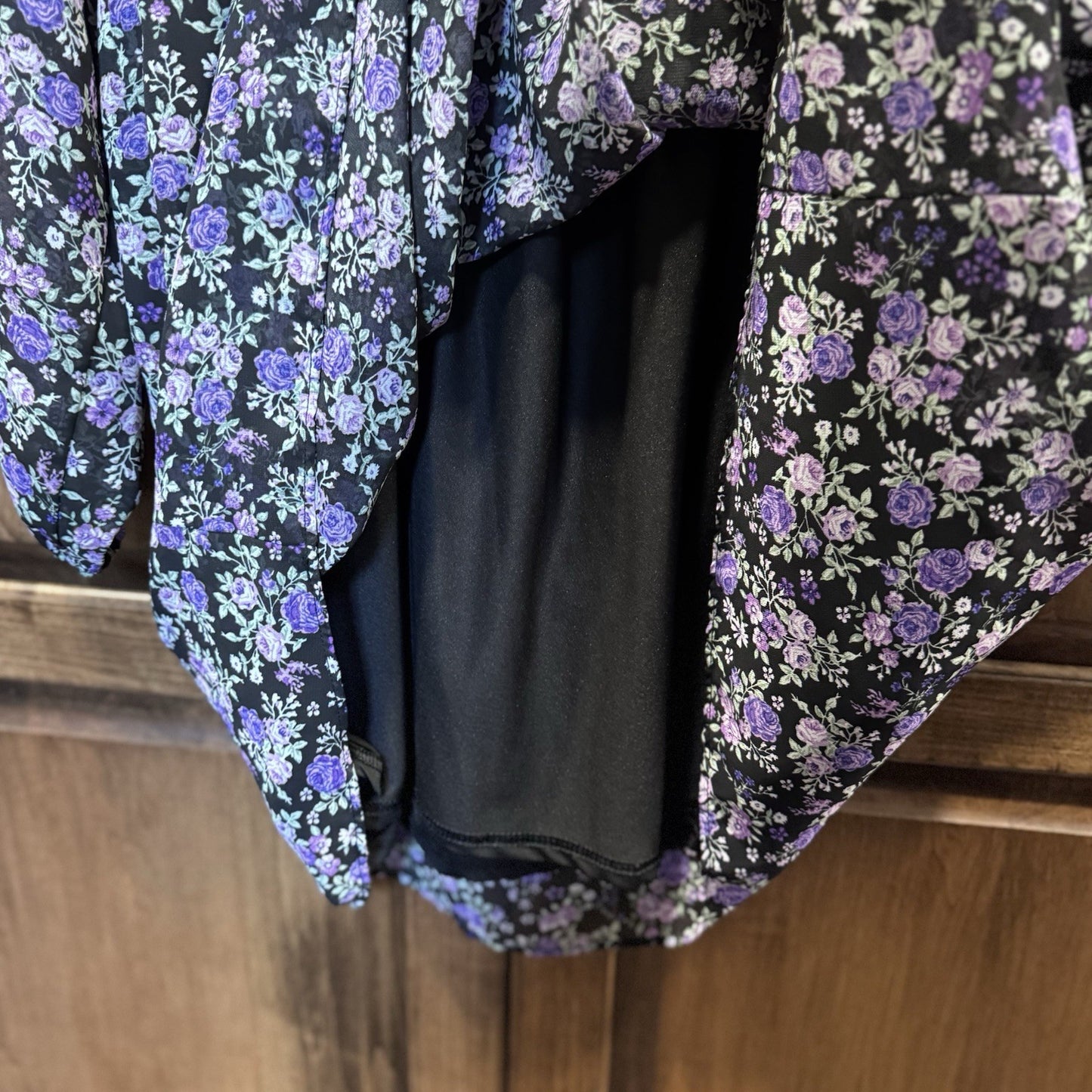 DIVIDED H&M Black Floral Babydoll Mini Dress Long Sleeve V-Neck Size SMALL