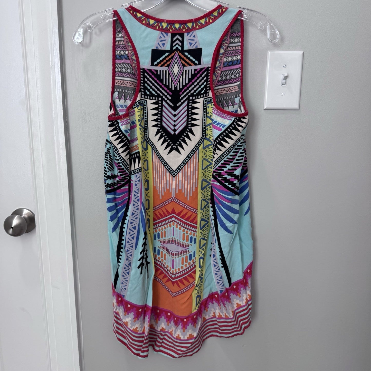 Flying Tomato Dress L Sleeveless Boho Aztec Tribal Print Multicolor Rayon