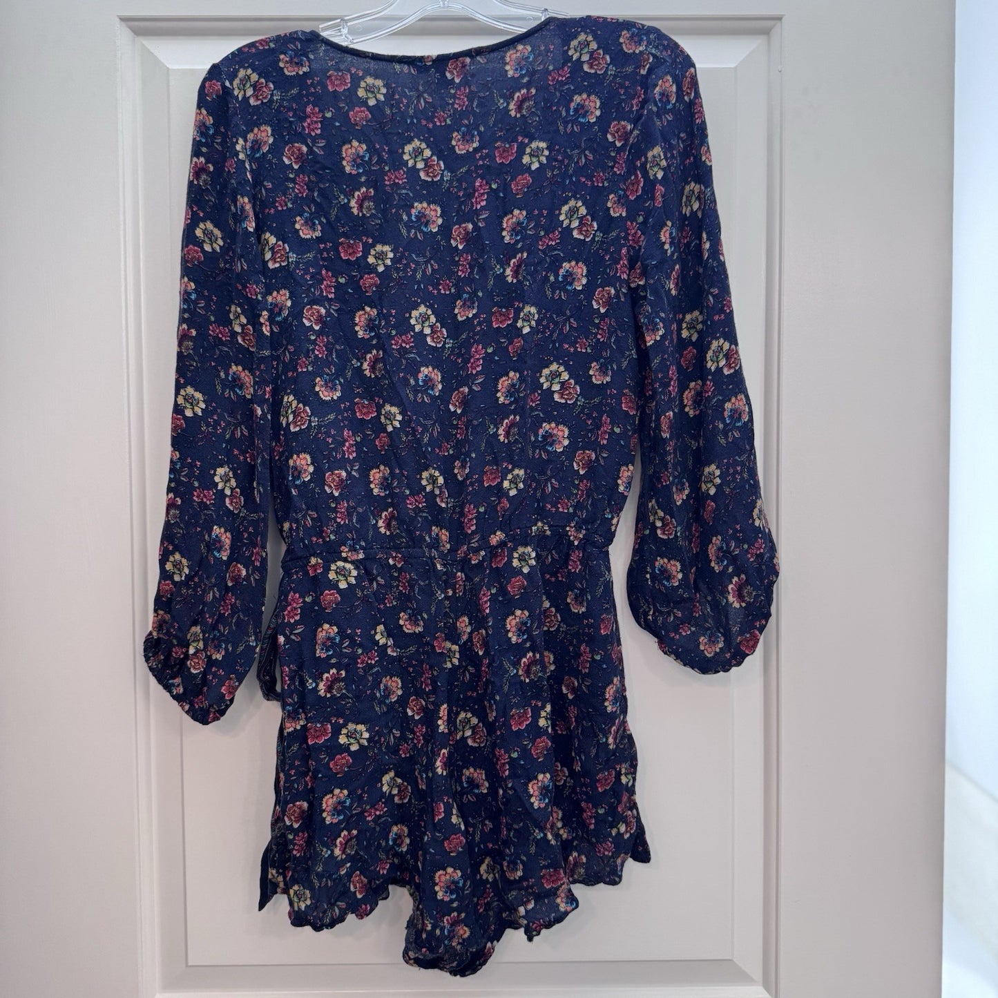 American Eagle Outfitters Navy Floral Wrap Romper Small S Boho Viscose