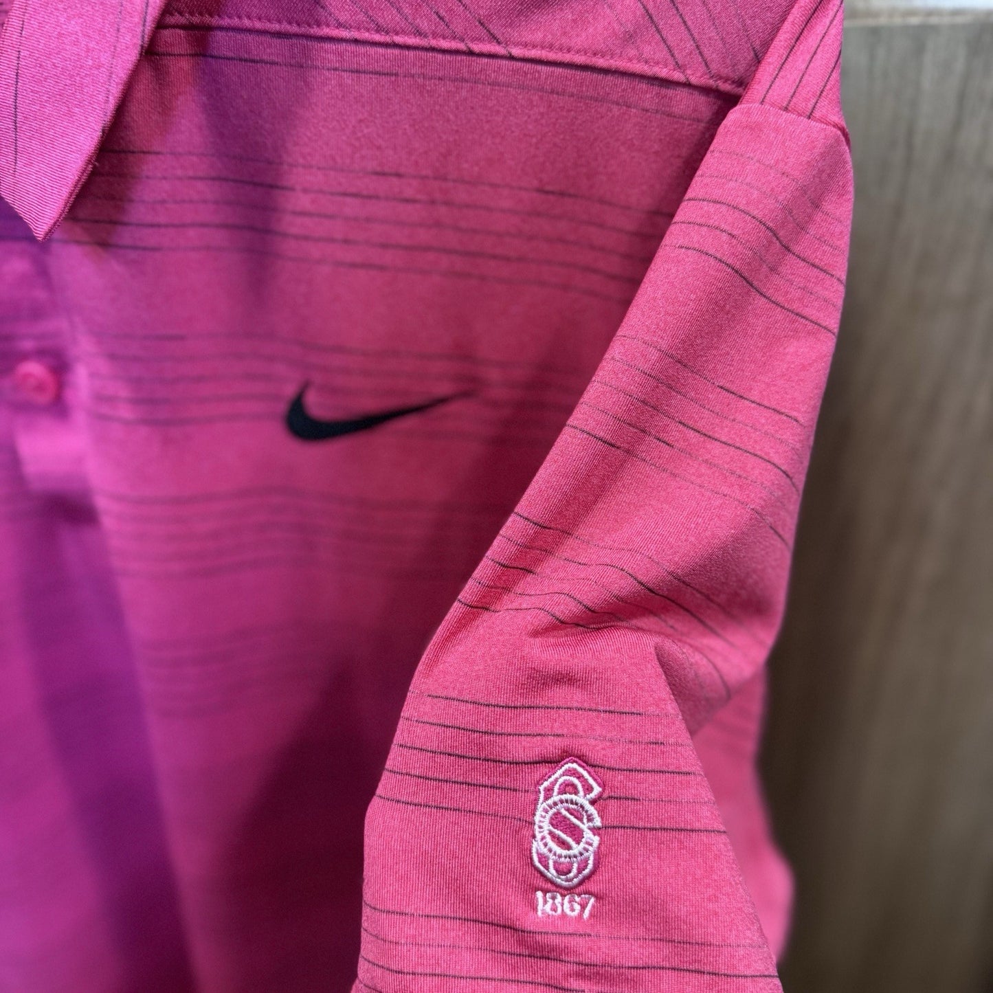 Nike Golf Dri-FIT Striped Polo Shirt Large Pink Magenta SC 1867 Embroidery