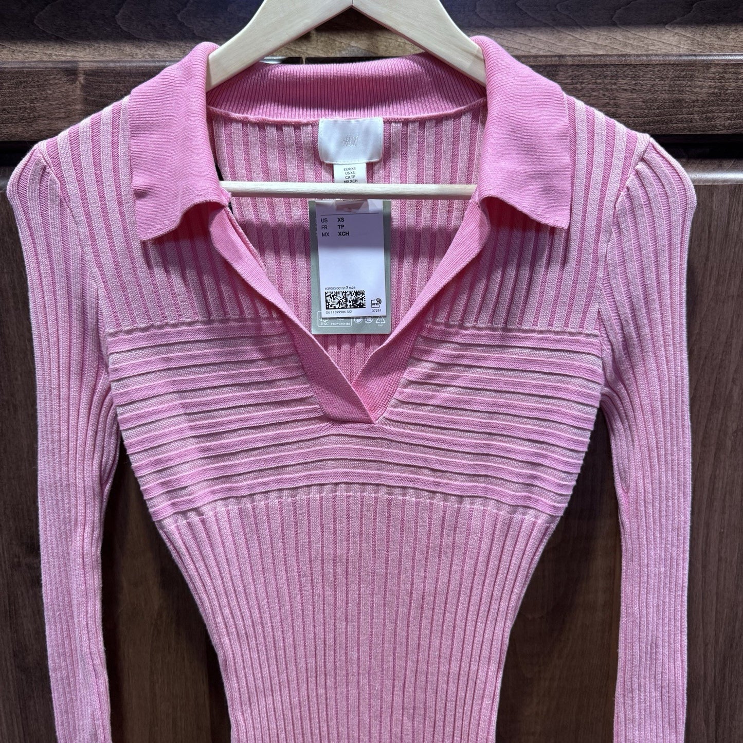 H&M XS Pink Ribbed Sweater Dress Collared Long Sleeve Bodycon LivaEco NWT