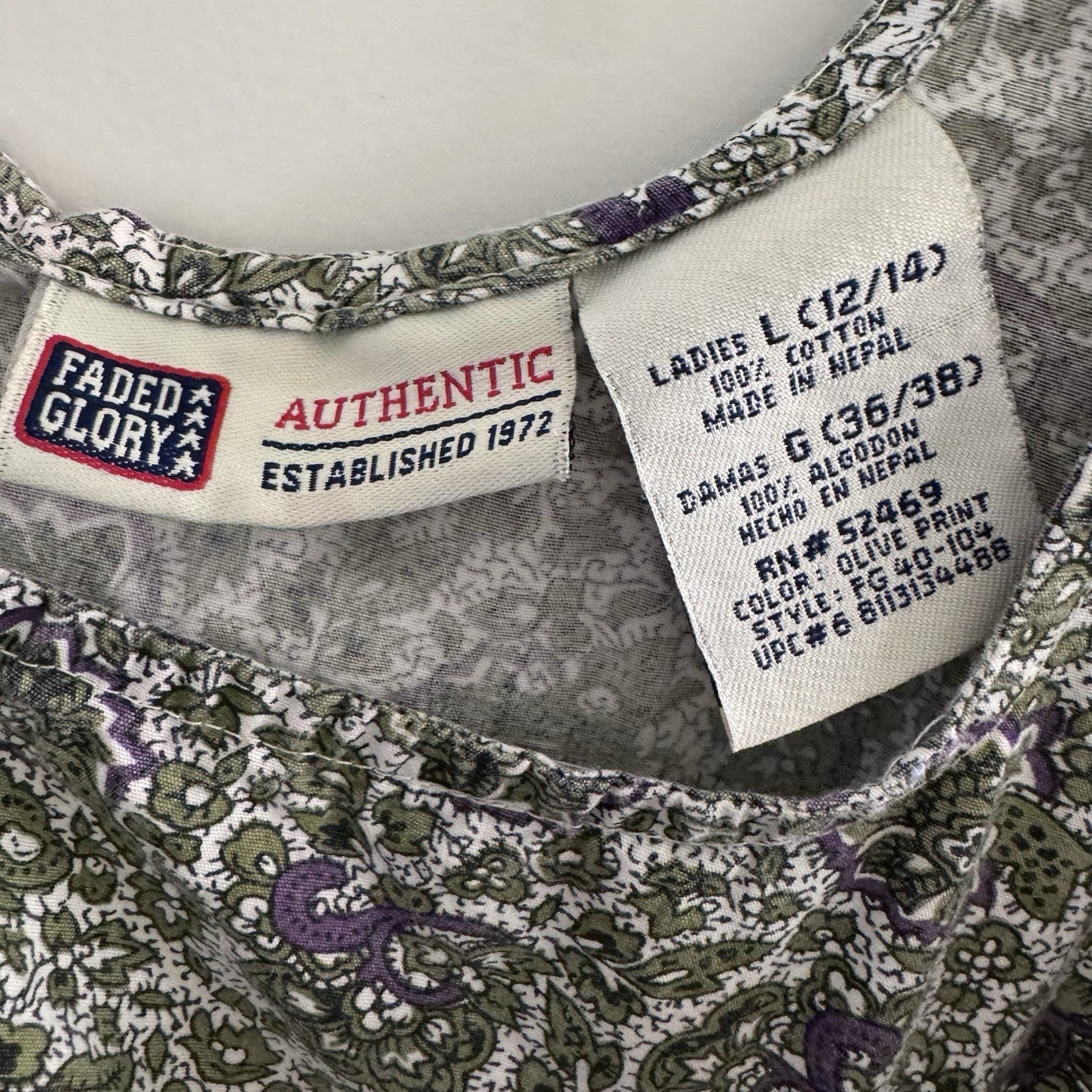 Faded Glory Women’s Sleeveless Dress L 12/14 Green Purple Paisley Floral