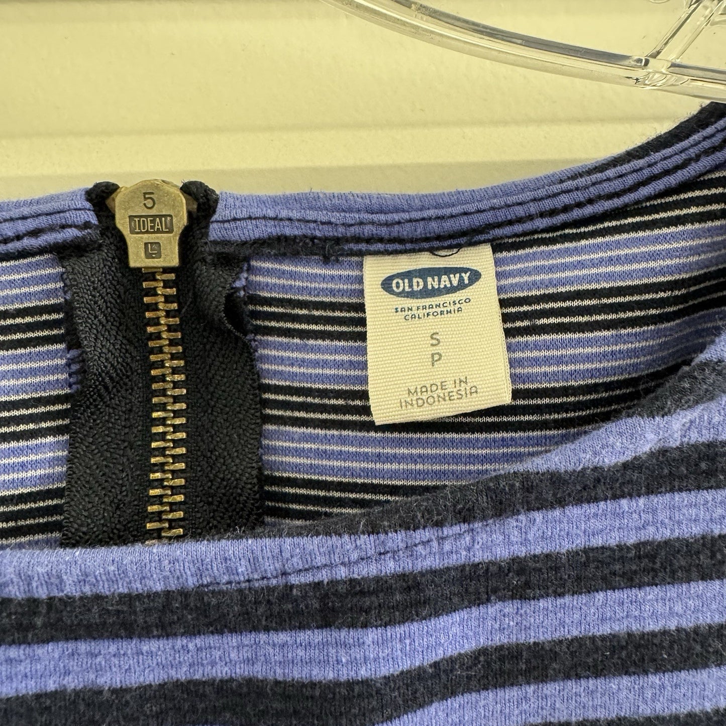 Old Navy Ponte Knit Striped Dress Small Petite Blue Black 3/4 Sleeve