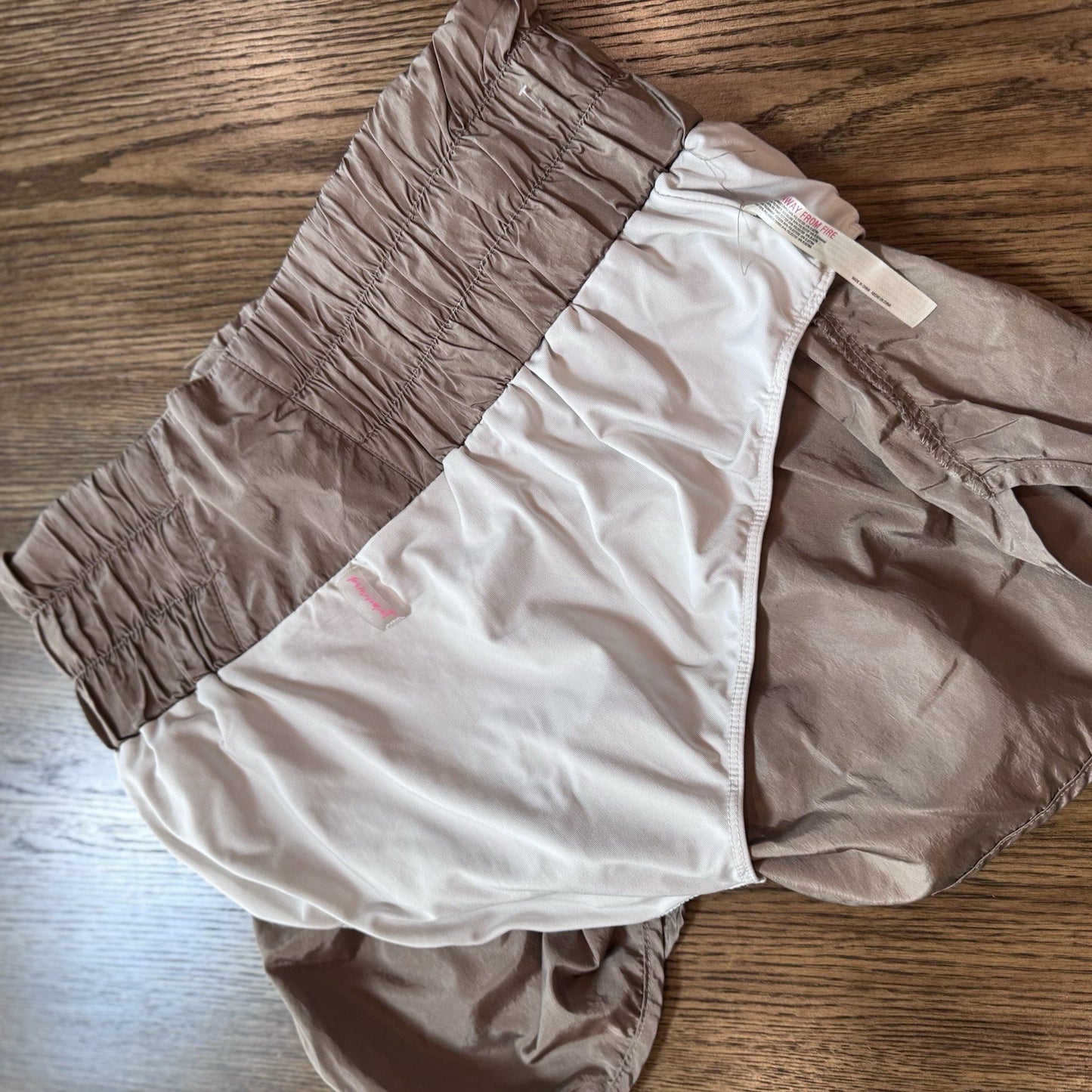 FP Movement Athletic Shorts XL Taupe Brown Abstract Print Lined High Waist
