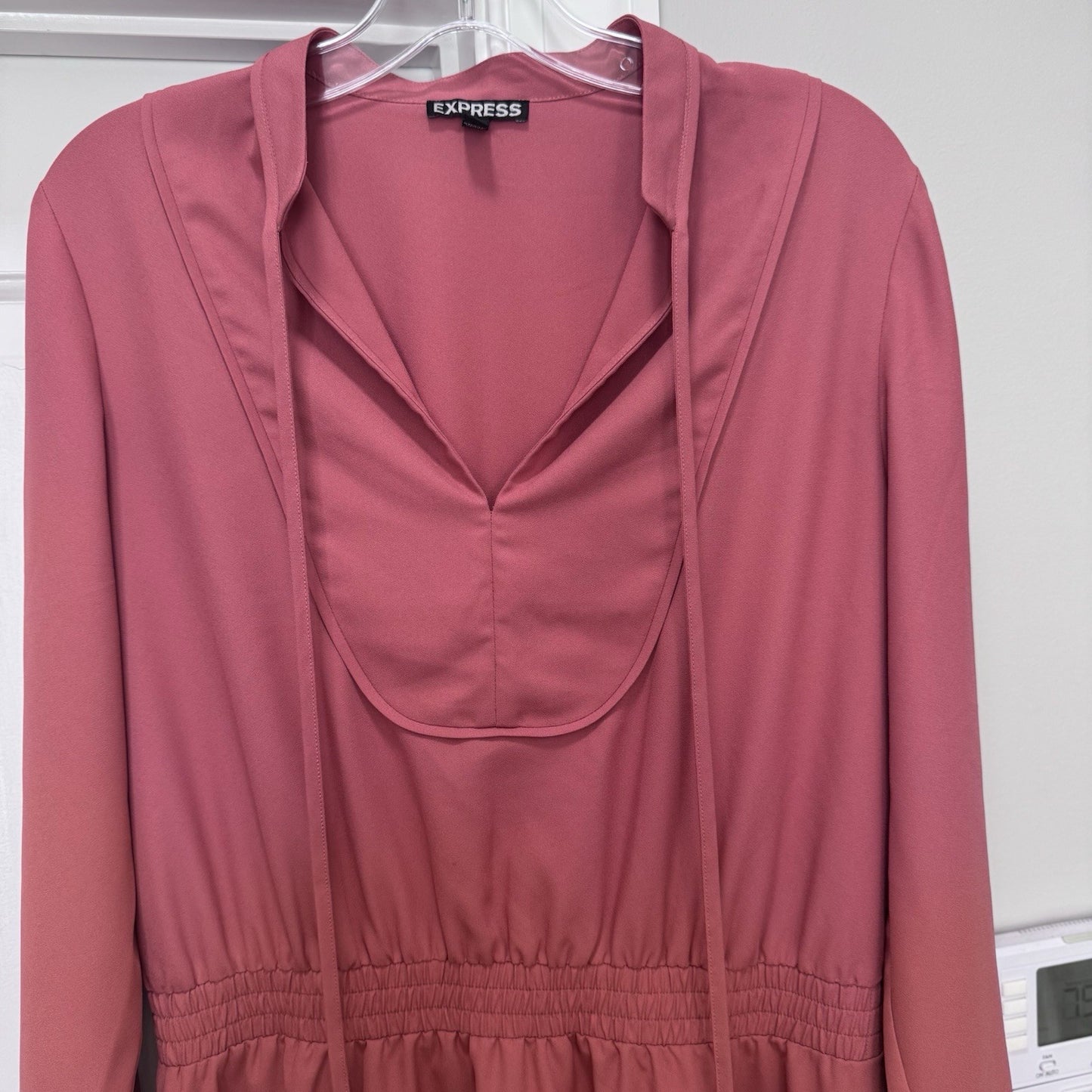 Express Women’s Large Pink Long Sleeve Mini Dress Elastic Waist Boho Style