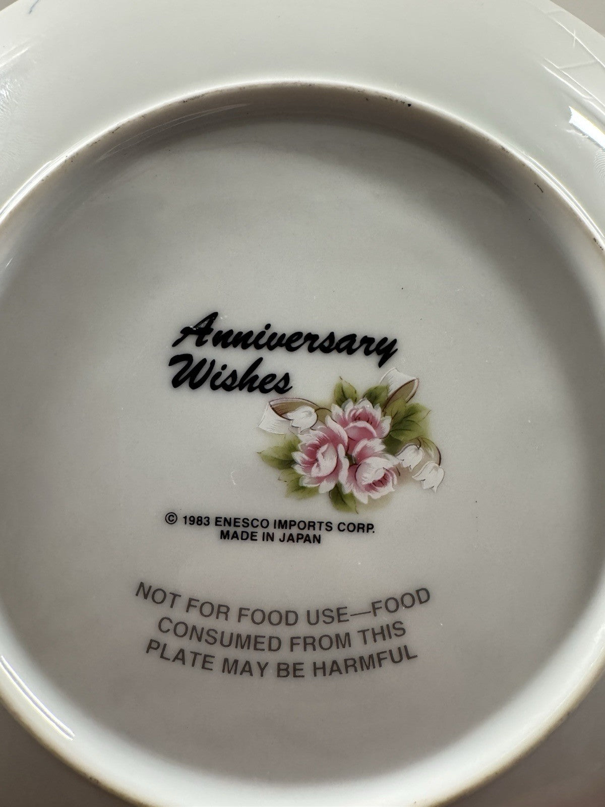 Enesco 50th Wedding Anniversary Floral Bell Dove Gold Trim Vintage Plate