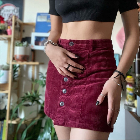 Forever 21 Burgundy Corduroy Button-Front Skirt Small