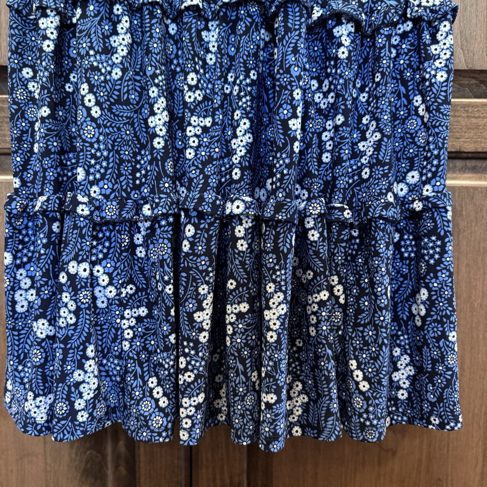 Tommy Hilfiger Blue Floral Tiered Sleeveless Dress Size 10 | V-Neck Fit & Flare