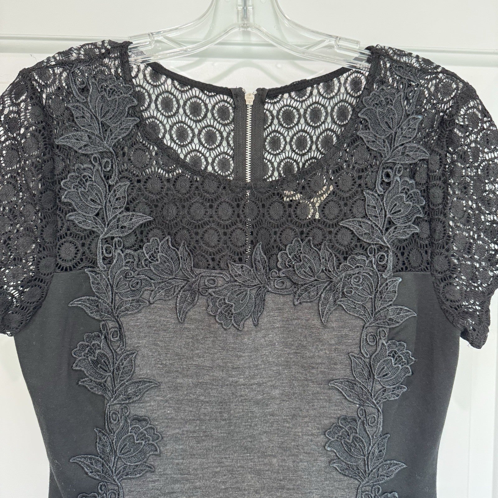 NWT 41 Hawthorn Stitch Fix Becka Lace Trim Knit Dress Dark Grey M RN150466