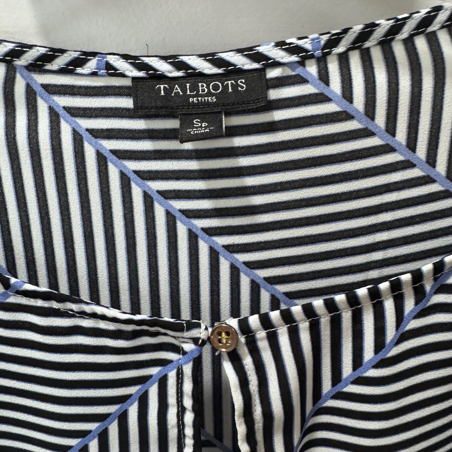 Talbots Petites Small Blouse Black White Stripe Geometric Long Sleeve Top