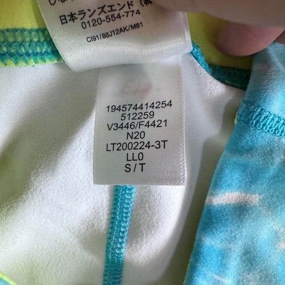 Lands' End Blue Water Print Leggings Size S Tall | Neon Yellow Lining