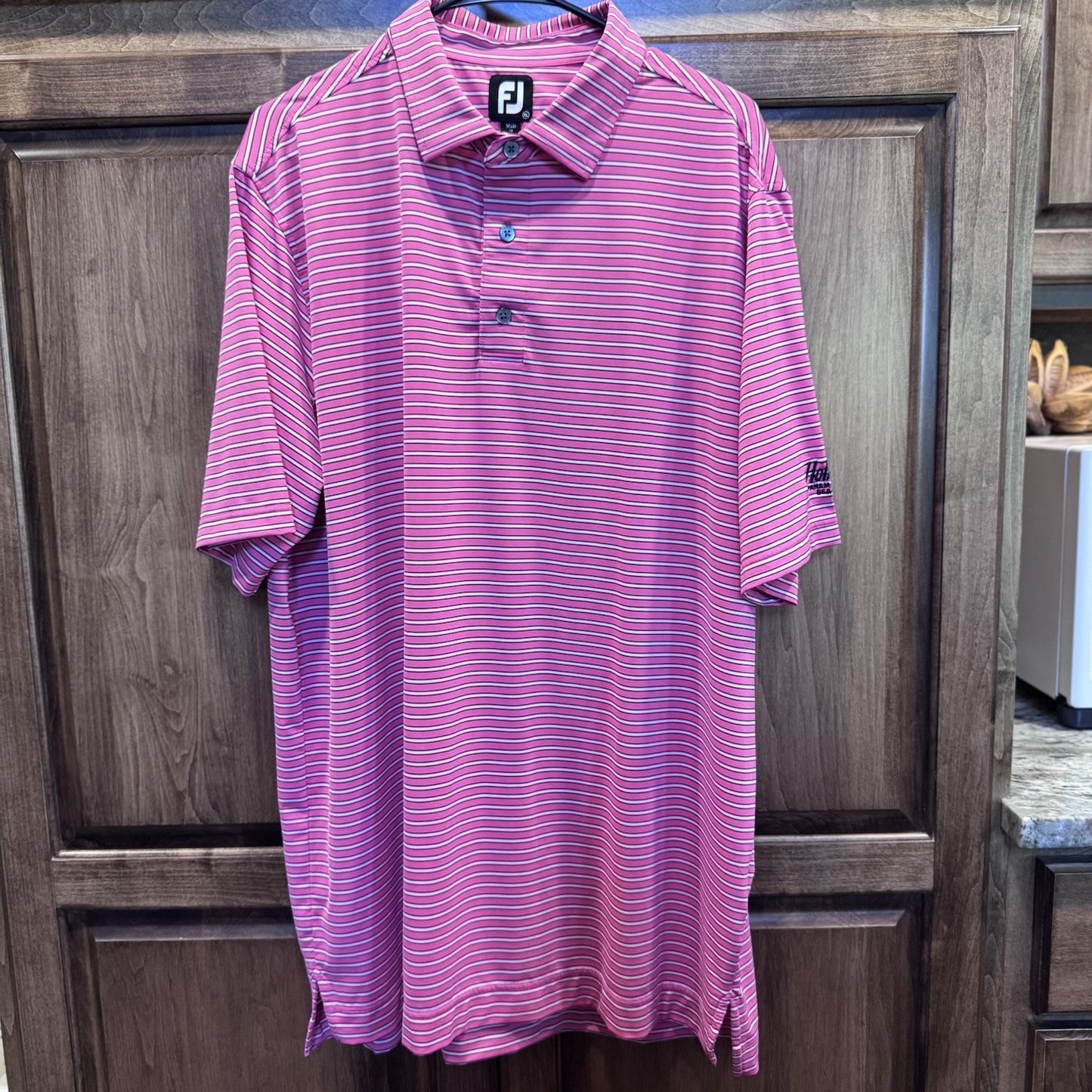 FootJoy Men’s Golf Polo Shirt – Pink Striped Performance Top PCB XL