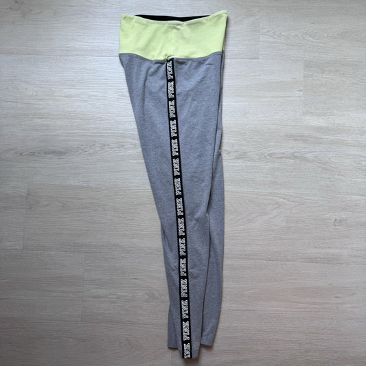 PINK Victoria’s Secret Yoga Leggings Gray Neon Green Logo Stripe Women S