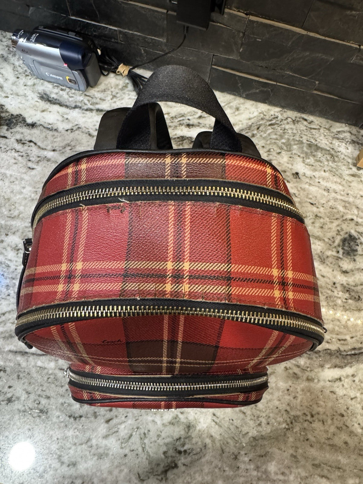 Coach Court Buffalo Plaid Check Backpack Bag Red Black Authentic