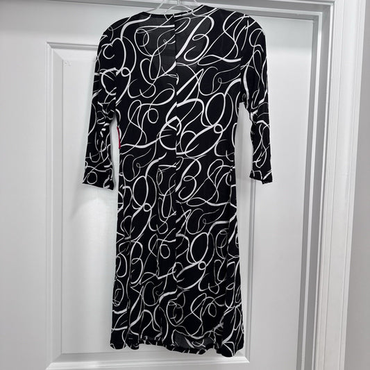 Body Central Y2K Black White Print Dress M Pink Belt Rhinestone Buckle USA Made