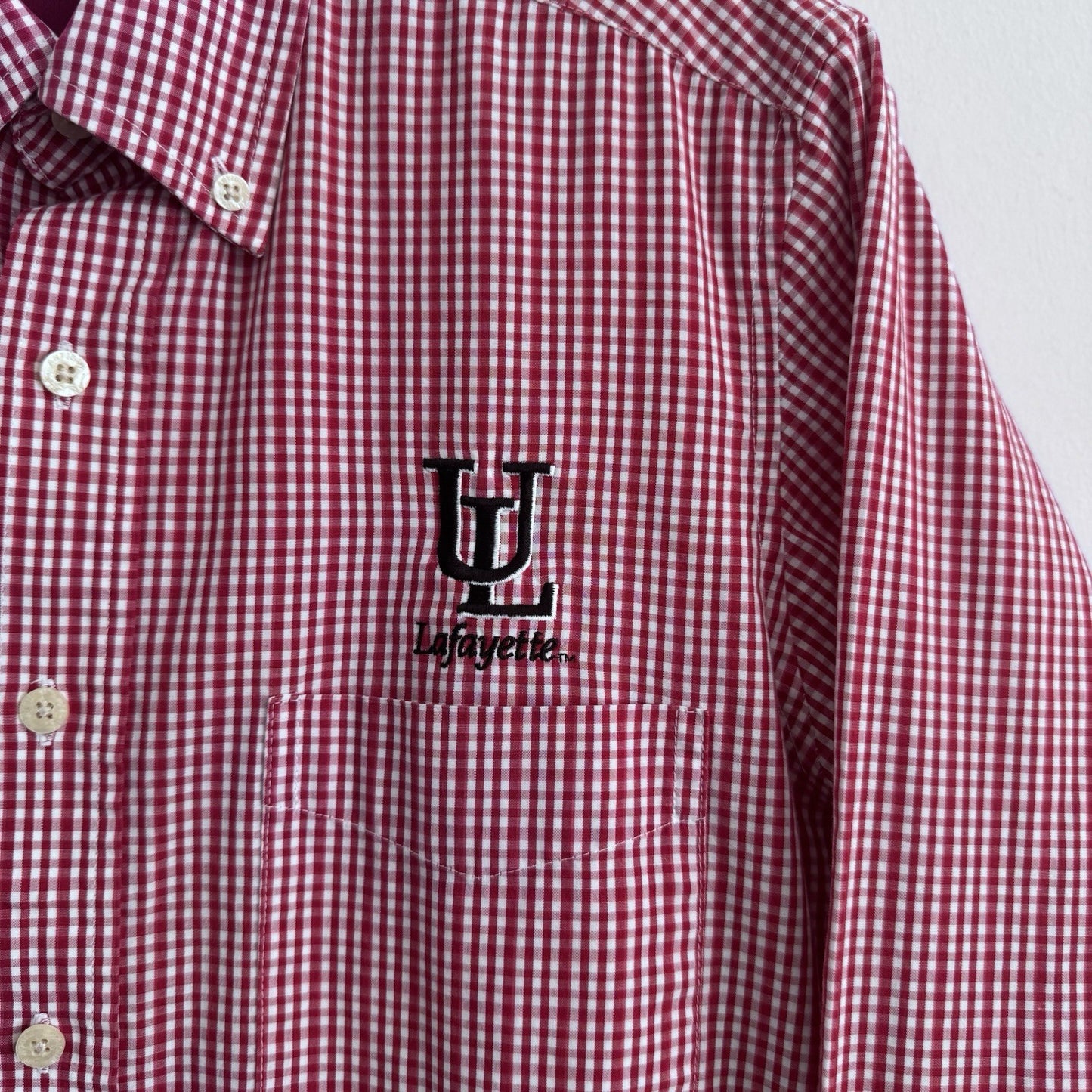 Antigua UL Lafayette Button Down Shirt Small Red Gingham Long Sleeve Logo
