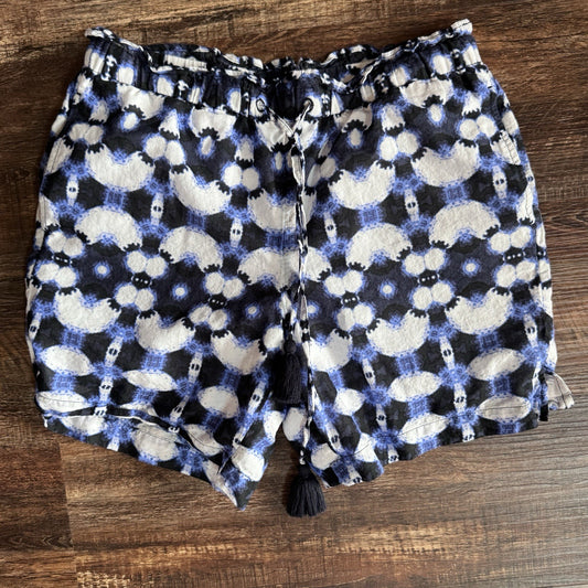 Talbots Women’s Drawstring Shorts XS | Blue Black White Boho Print | 100% Cotton