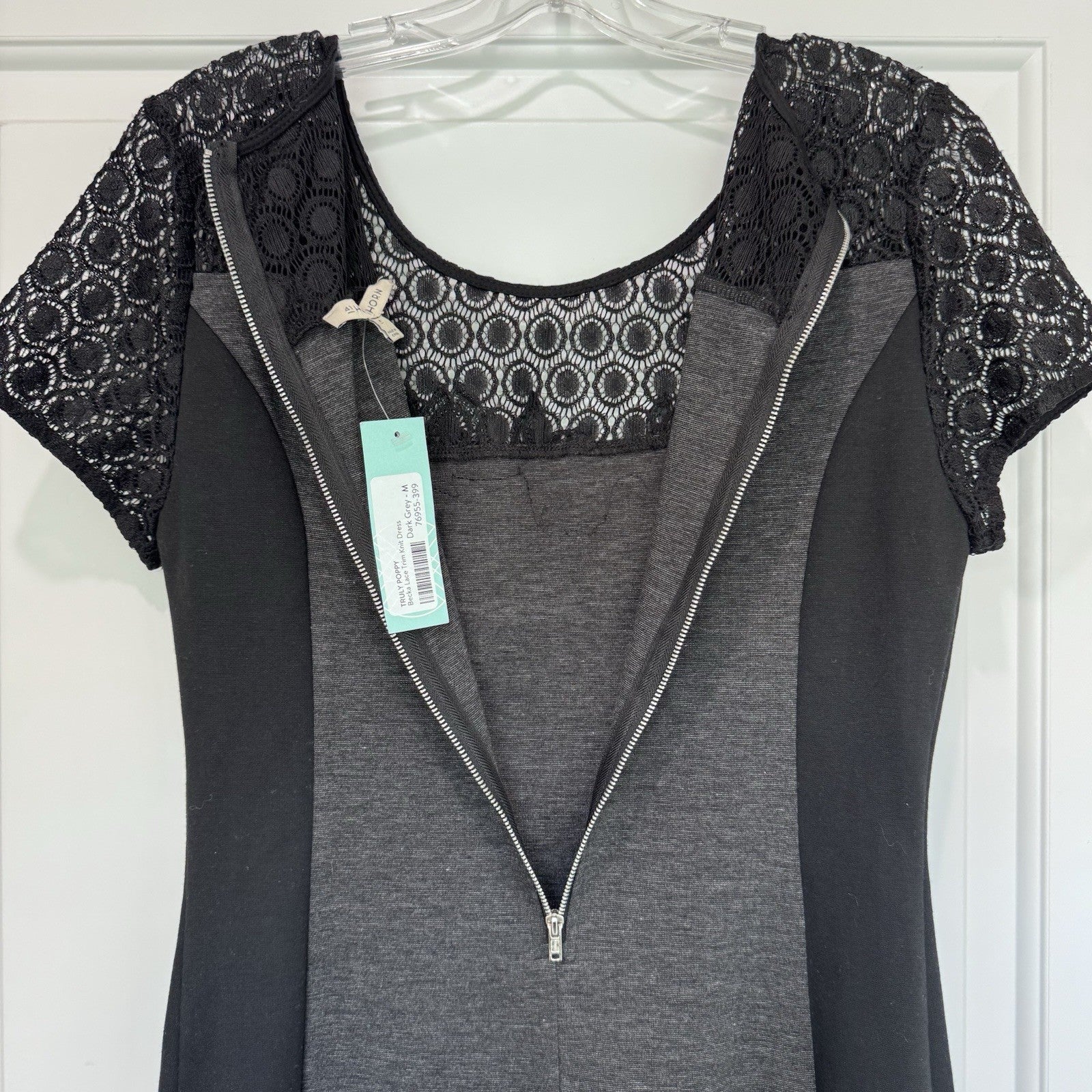 NWT 41 Hawthorn Stitch Fix Becka Lace Trim Knit Dress Dark Grey M RN150466