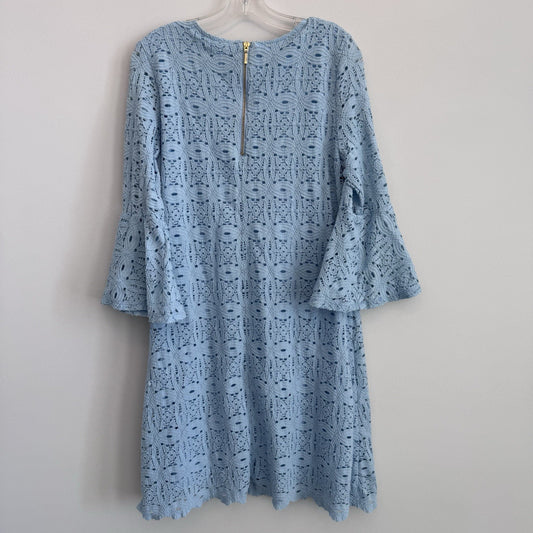 RN Studio Blue Lace Shift Dress Women’s Size 14 Bell Sleeve Lined Zip Back