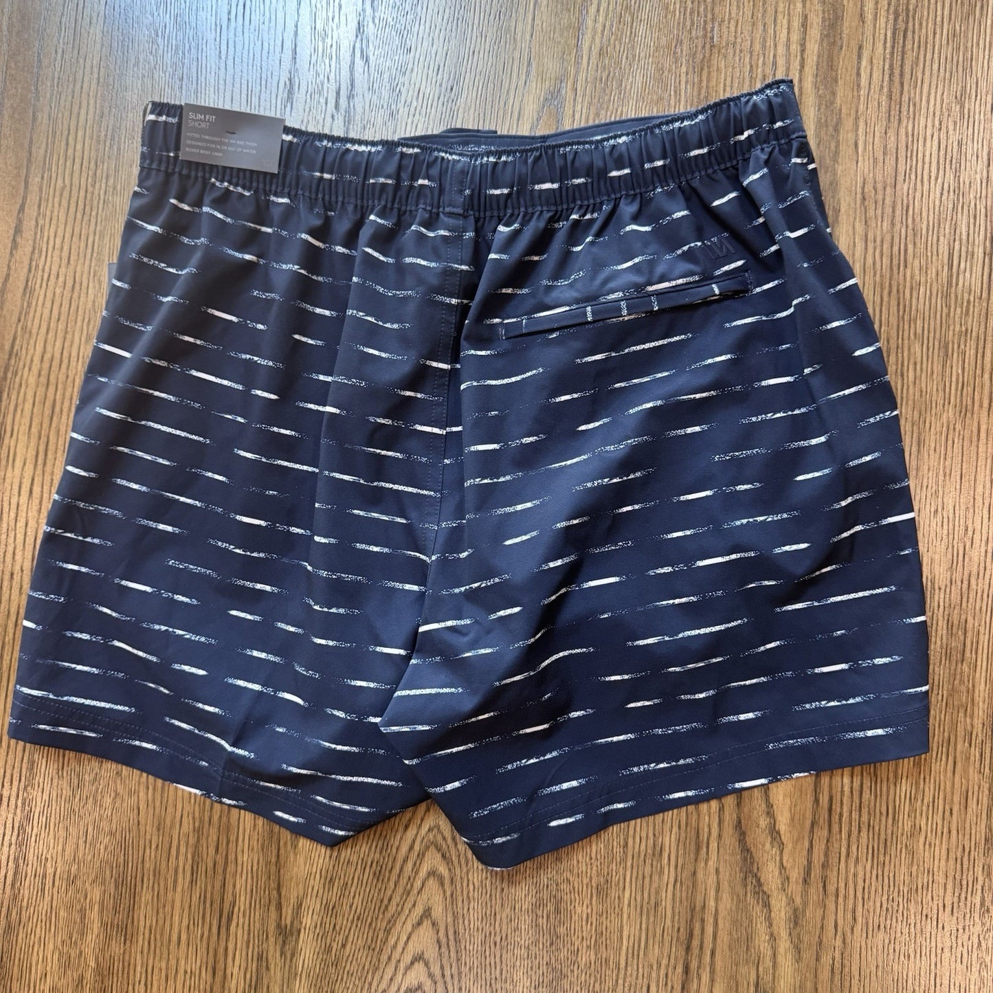 NWT VRST Men’s Slim Fit Swim Shorts M Navy Dash Print 5” Inseam Boxer Liner