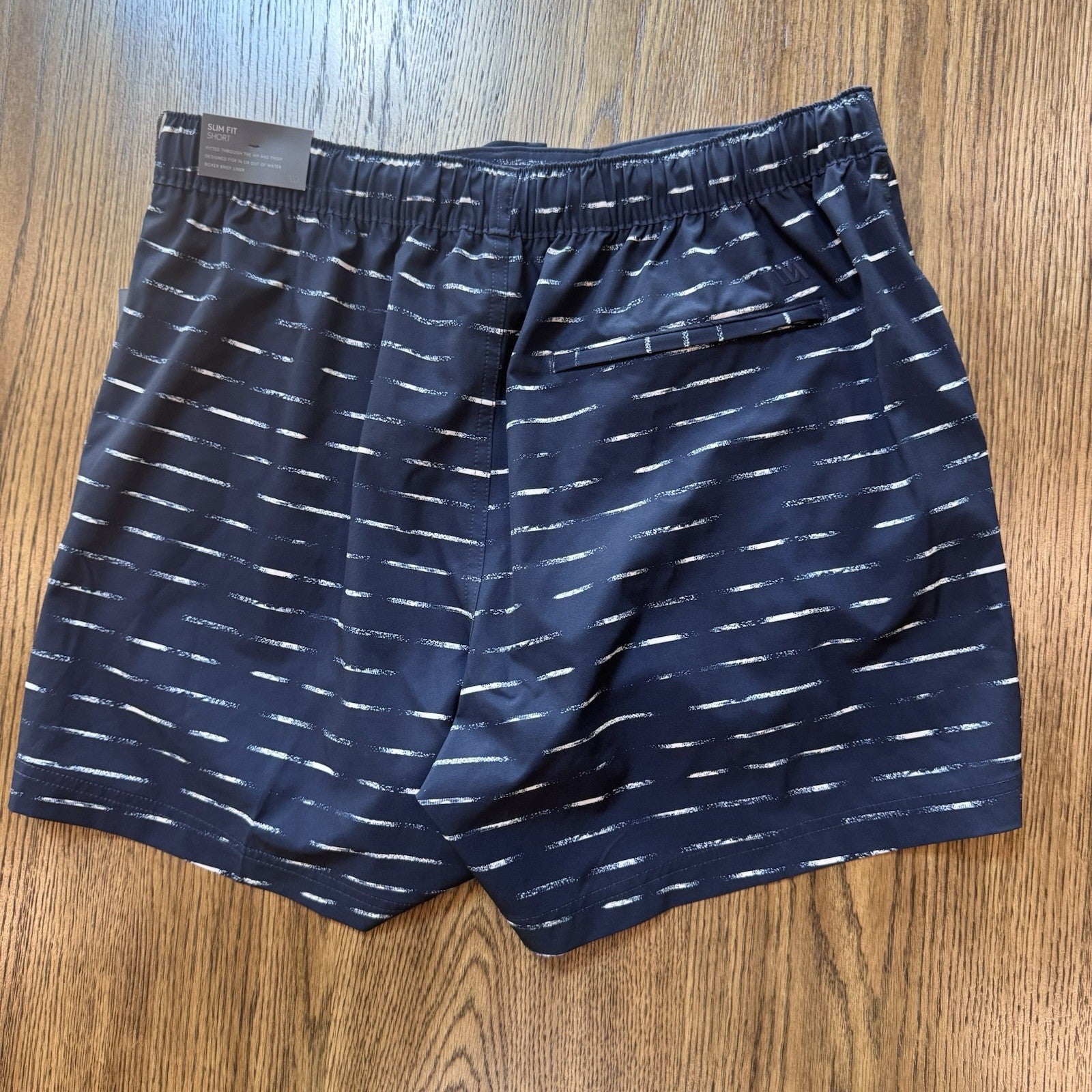 NWT VRST Men’s Slim Fit Swim Shorts M Navy Dash Print 5” Inseam Boxer Liner