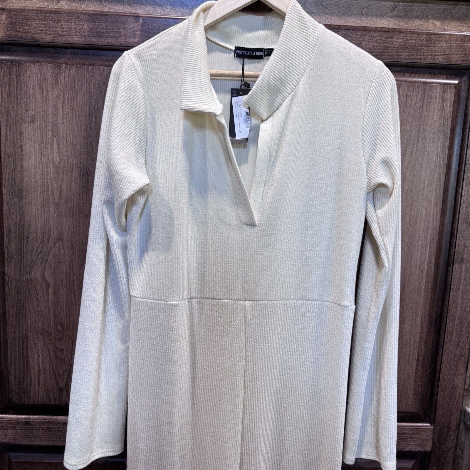 NWT PrettyLittleThing Maternity Cream Ribbed Jumpsuit – Size 12 US / 16 UK