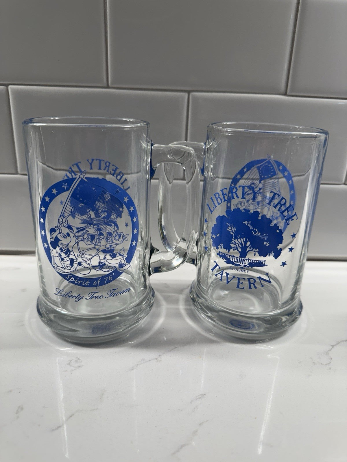 Vintage Disney Liberty Tree Tavern Glass Beer Mugs Set Spirit of 76 Patriotic