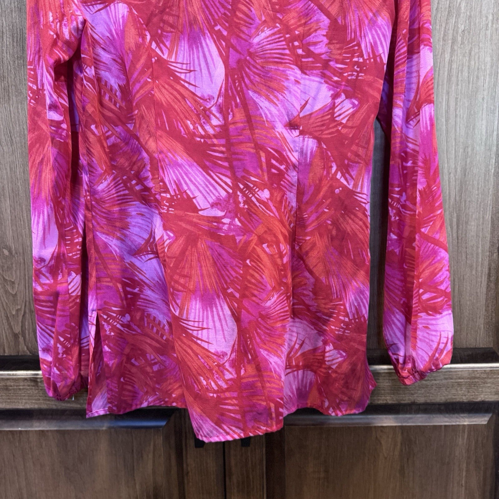 INC International Concepts Silk Blend Blouse Size 6 Pink Red Jungle Print NWT