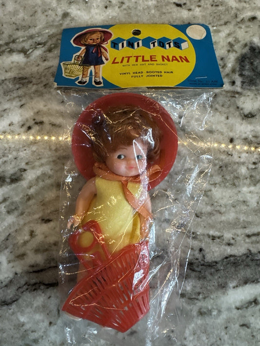 Tini Tots Little Nan Vintage Plastic Jointed Rooted Hair Doll Toy NOS