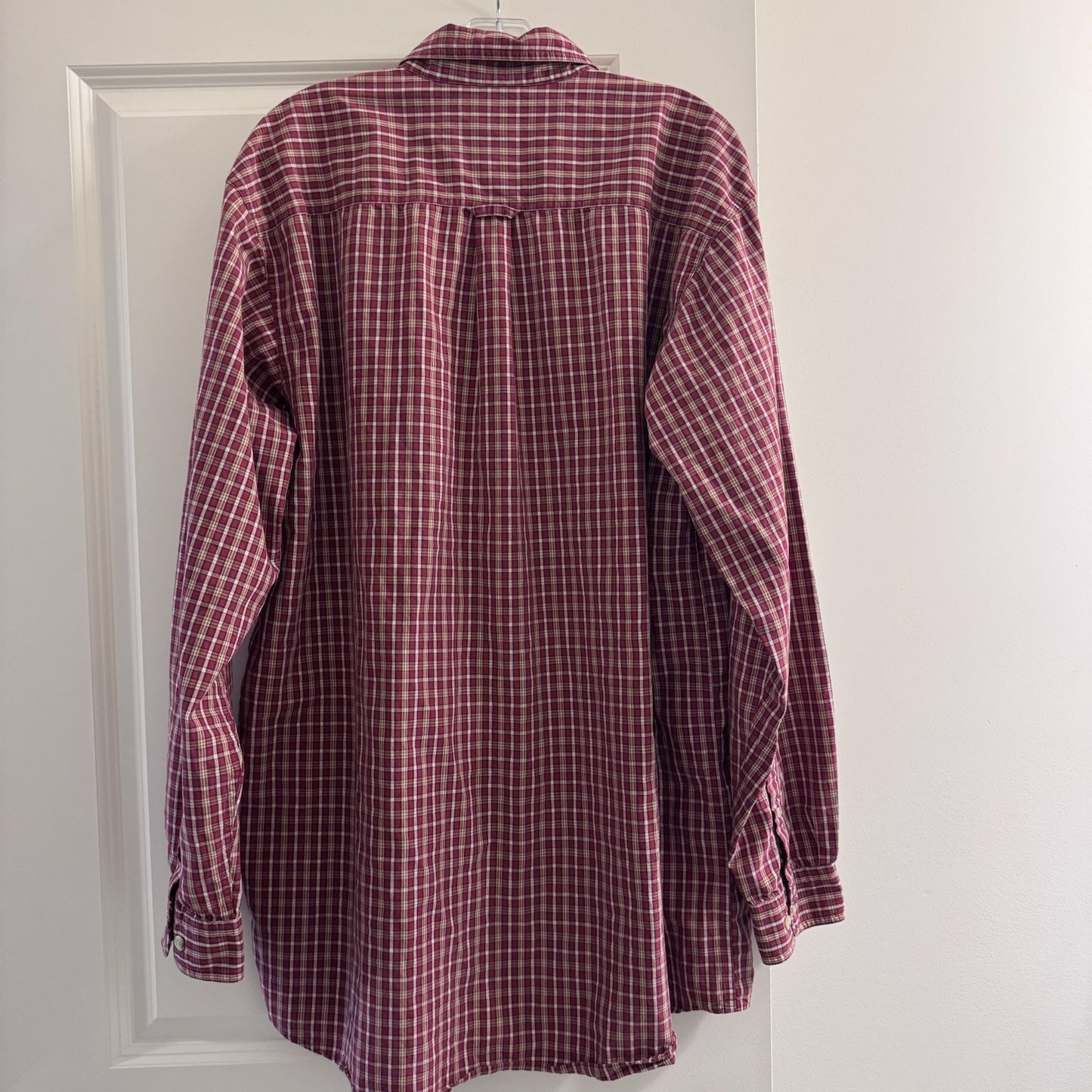 Columbia Men’s Button Down Shirt XLT Tall Red Plaid 100% Cotton Long Sleeve