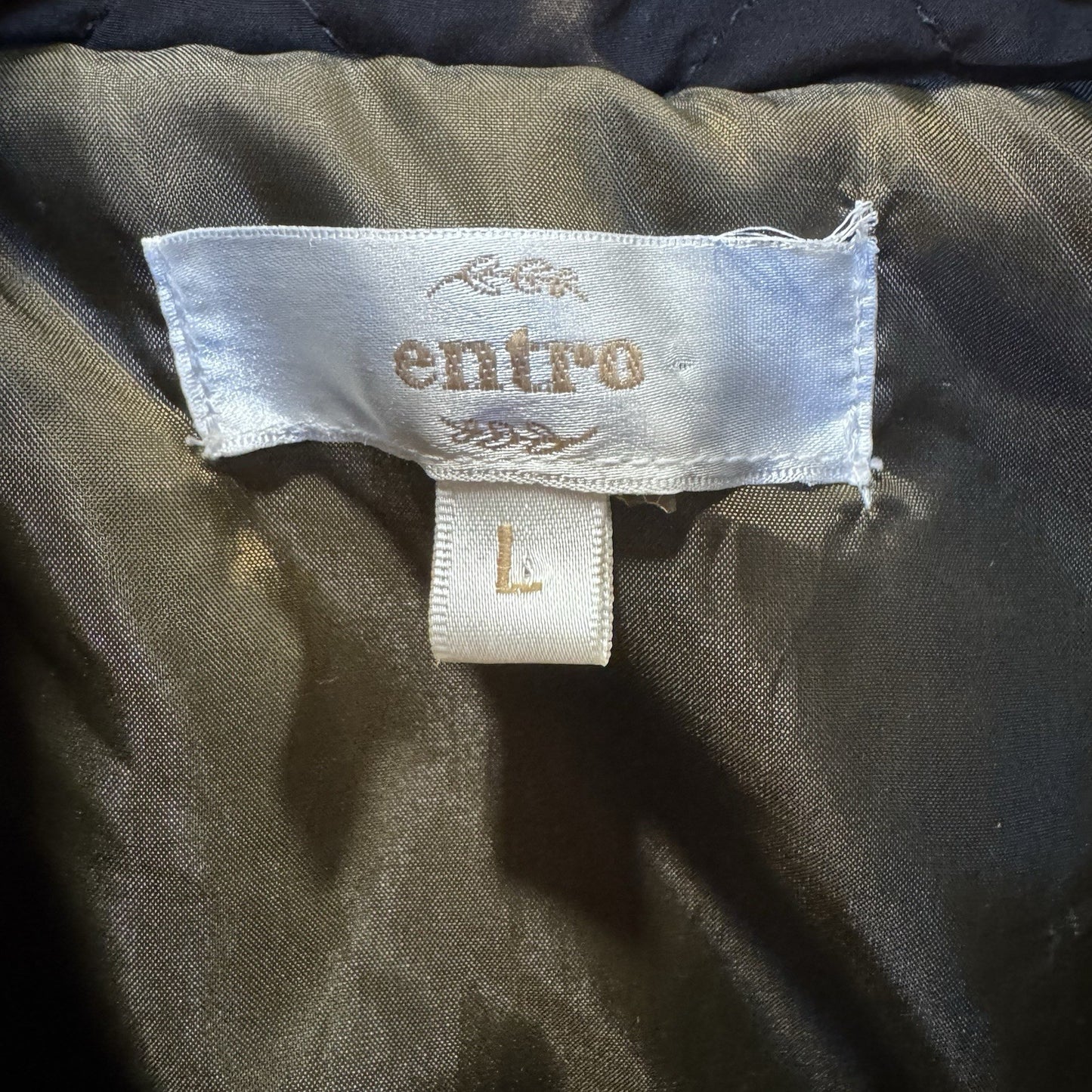 ENTRO Women's Olive Green Quilted Polyester Faux Suede Zip-Up Vest Large