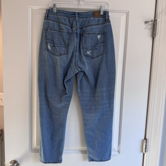 American Eagle Mom Jeans Women’s 8 Short Distressed High Rise Blue Denim