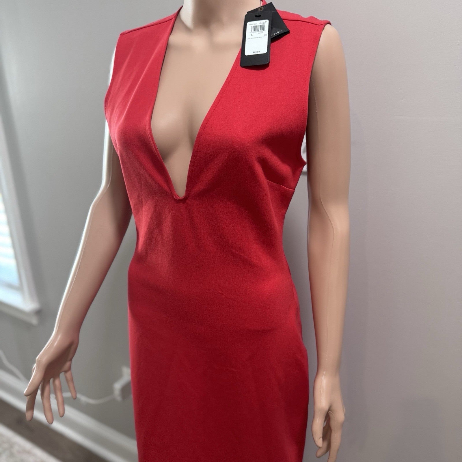 Guess Jules Backless Midi Dress Tango Red Women’s Size L NWT Sexy Cocktail Party