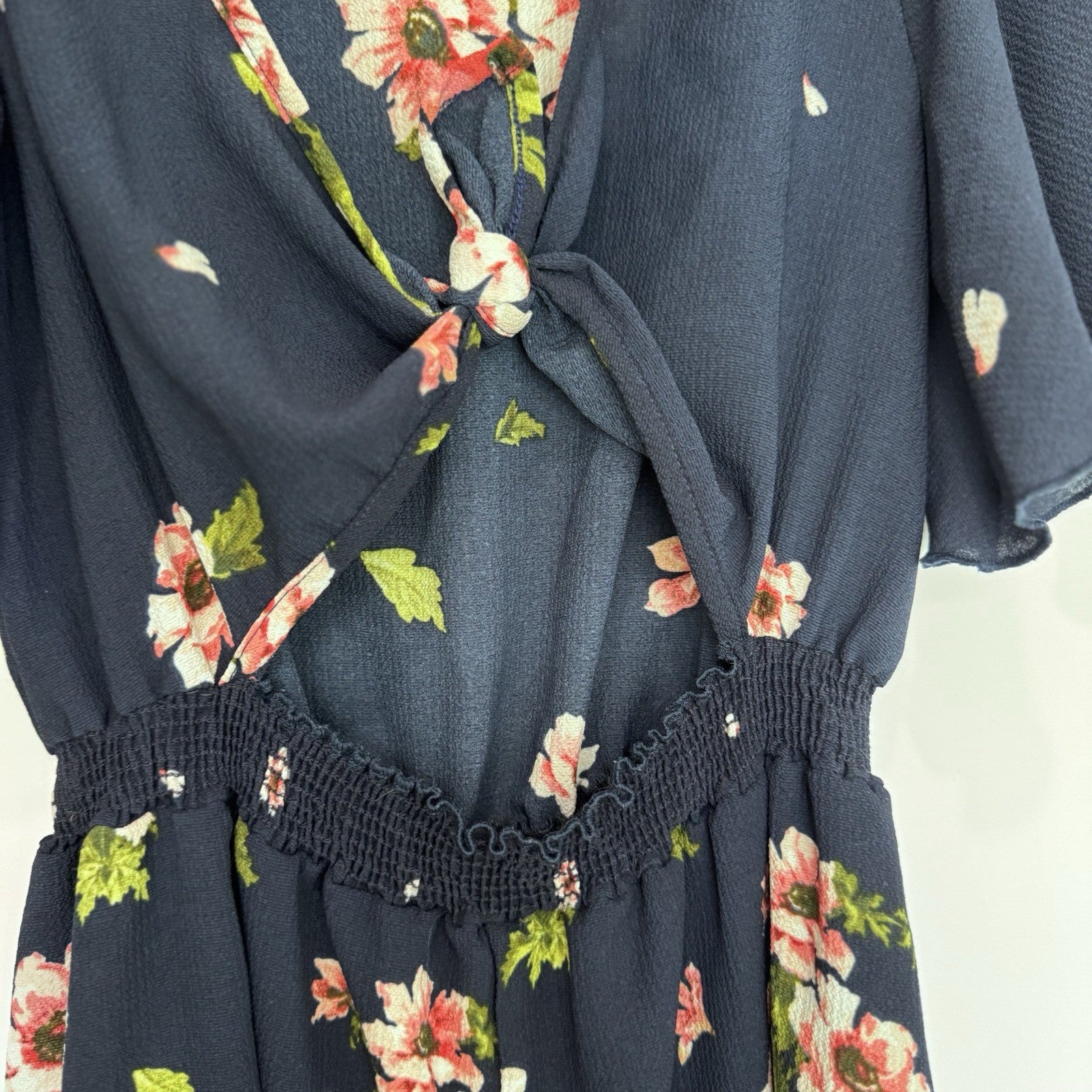 Papaya S Floral Romper Navy Pink Cutout Back Flutter Sleeve Y2K Festival Trendy