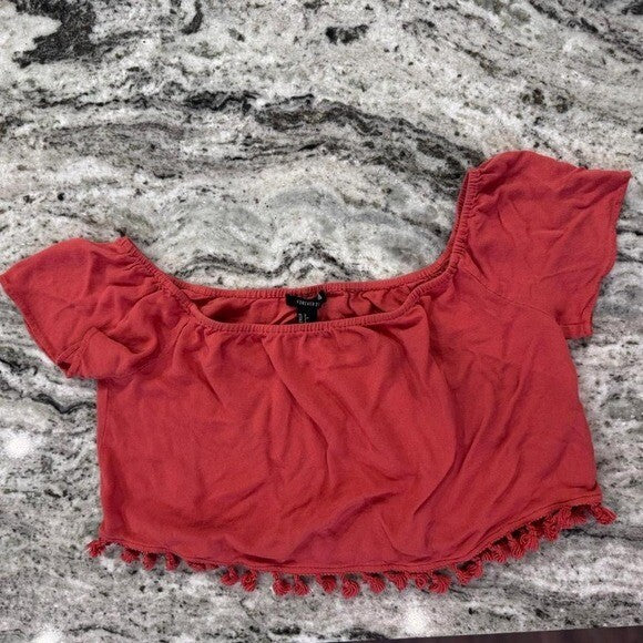 Forever 21 Off the shoulder crop top with pom pom detail size small