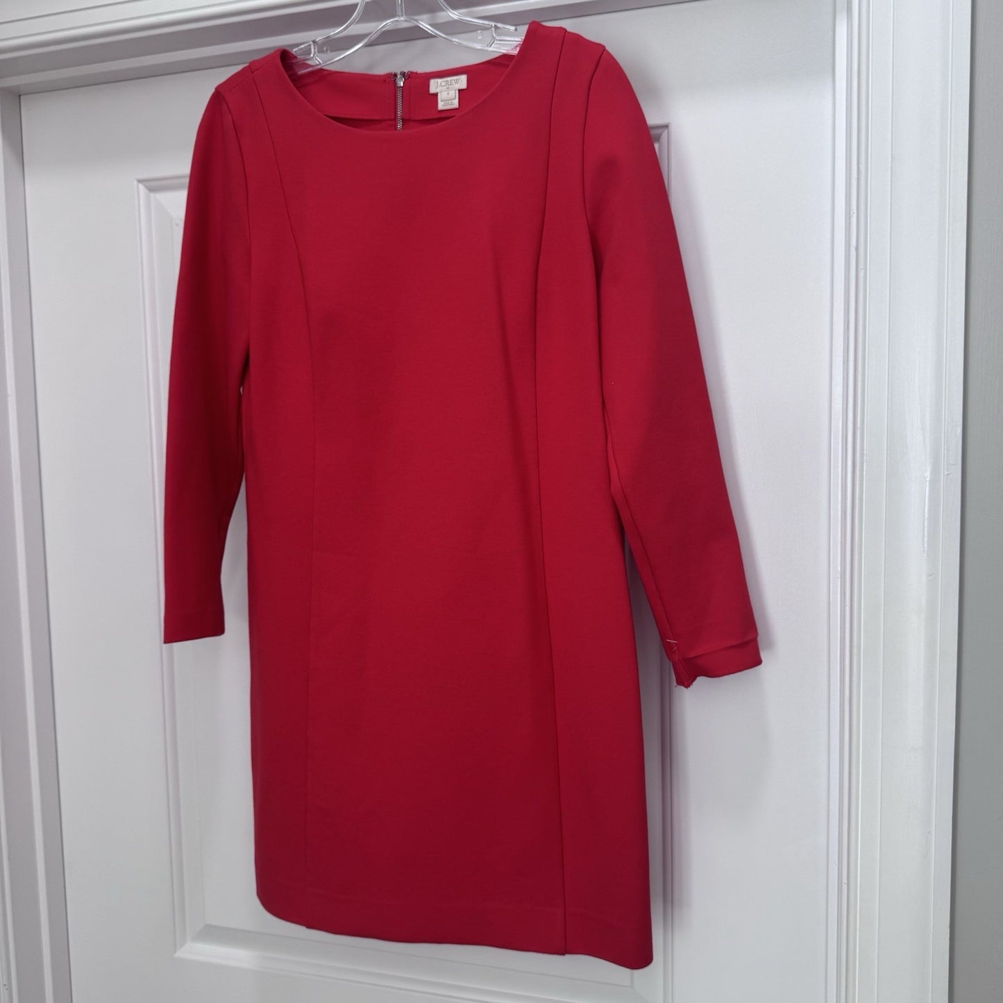 J.Crew Women’s Small Red Long Sleeve Shift Dress Back Zip Stretch Knit