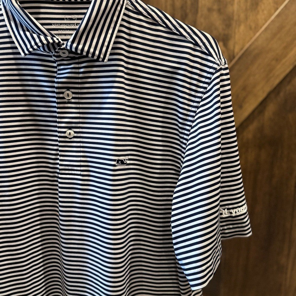 Vineyard Vines Performance Polo Shirt M Navy White Stripe Young Life Logo Golf