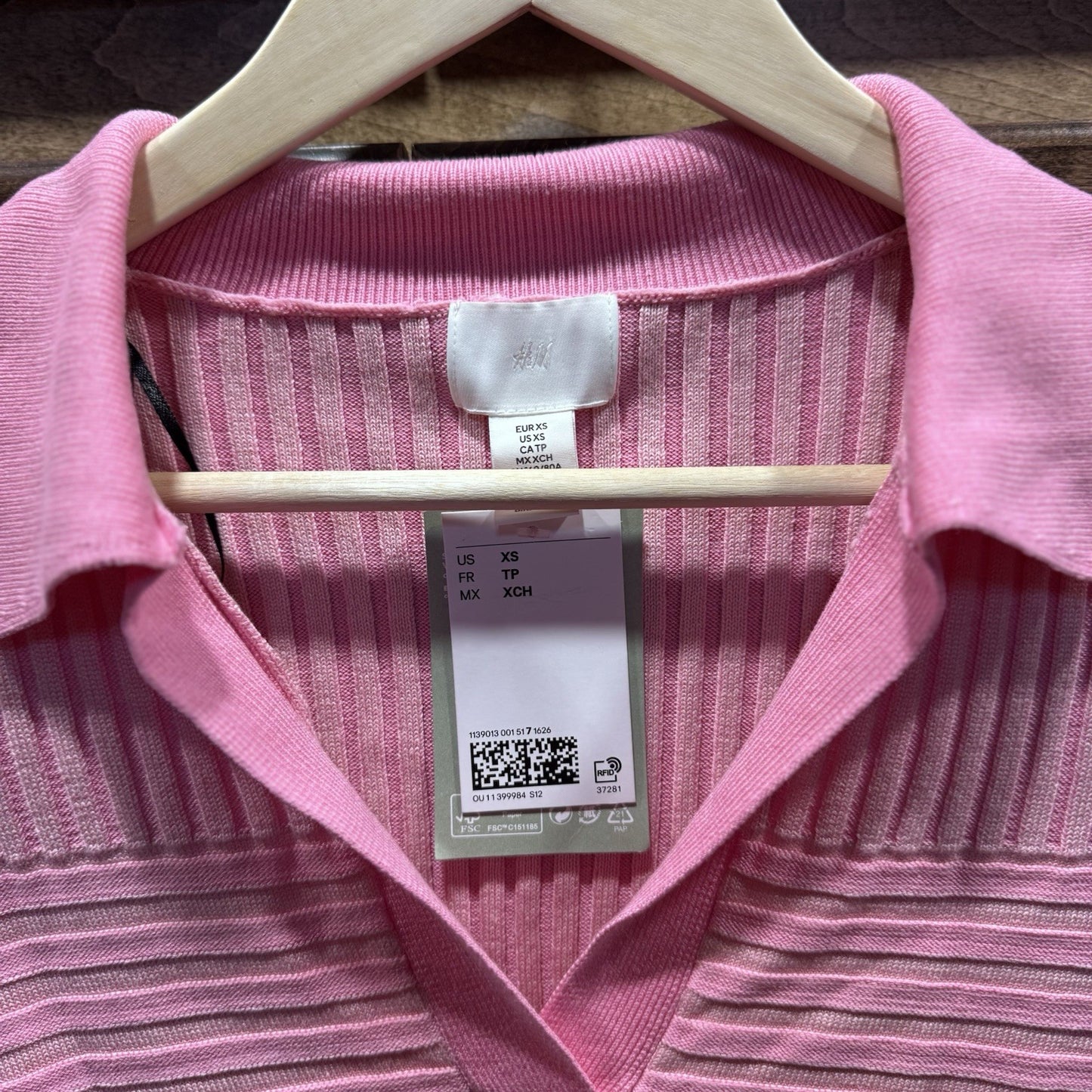 H&M XS Pink Ribbed Sweater Dress Collared Long Sleeve Bodycon LivaEco NWT