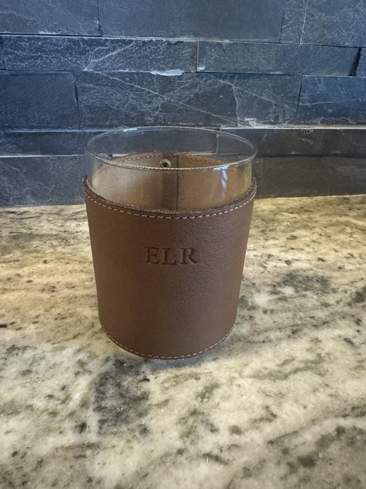 High end luxury Bourbon Rocks, Clayton & Crume Leather Wrapped Glass