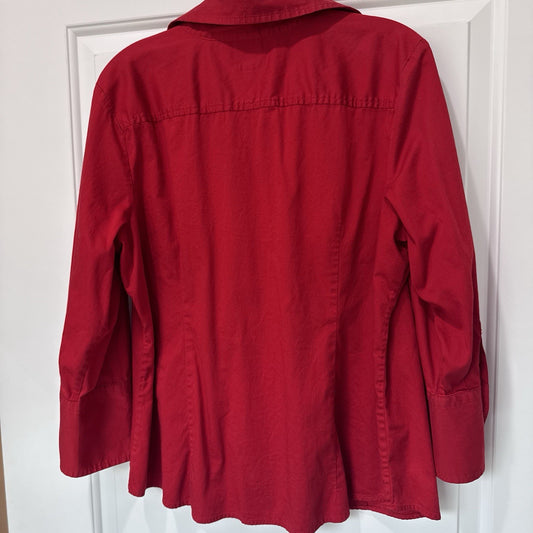 Talbots Stretch Button Down Shirt Red XL Long Sleeve Blouse Career Womens
