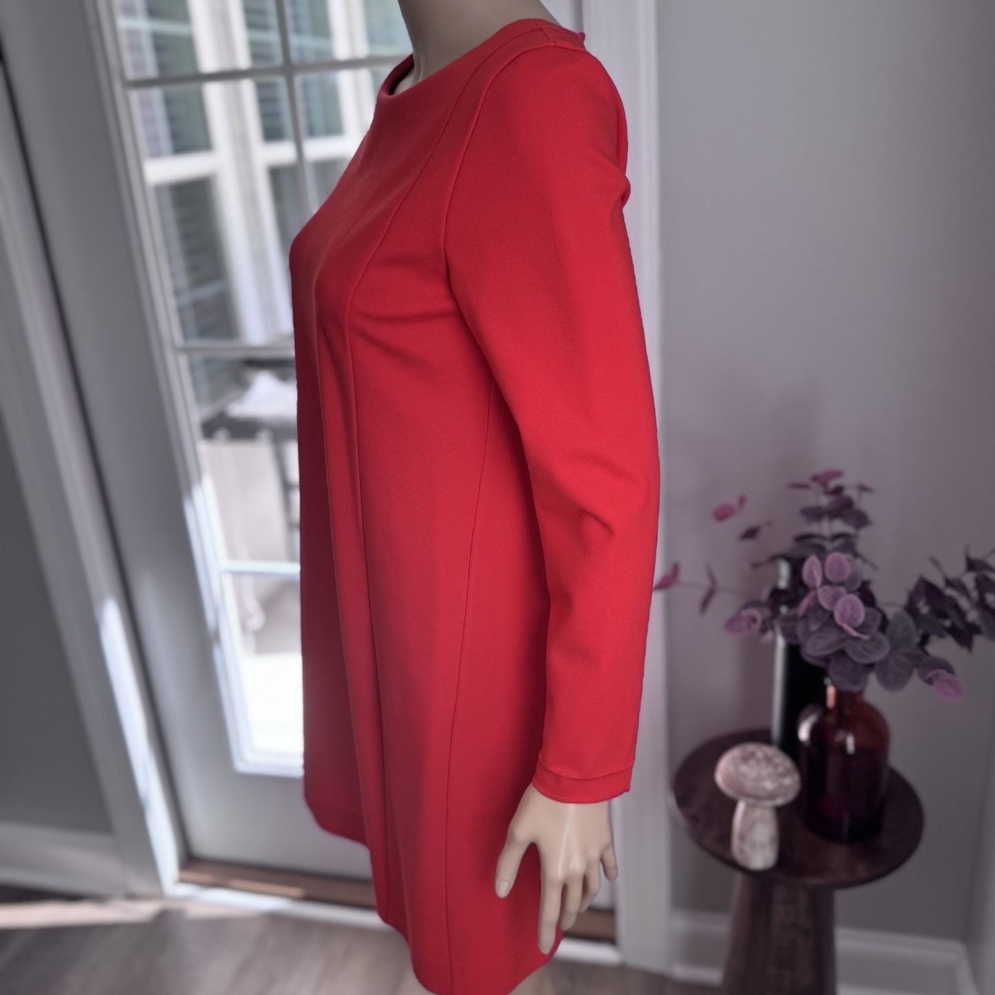 J.Crew Women’s Small Red Long Sleeve Shift Dress Back Zip Stretch Knit