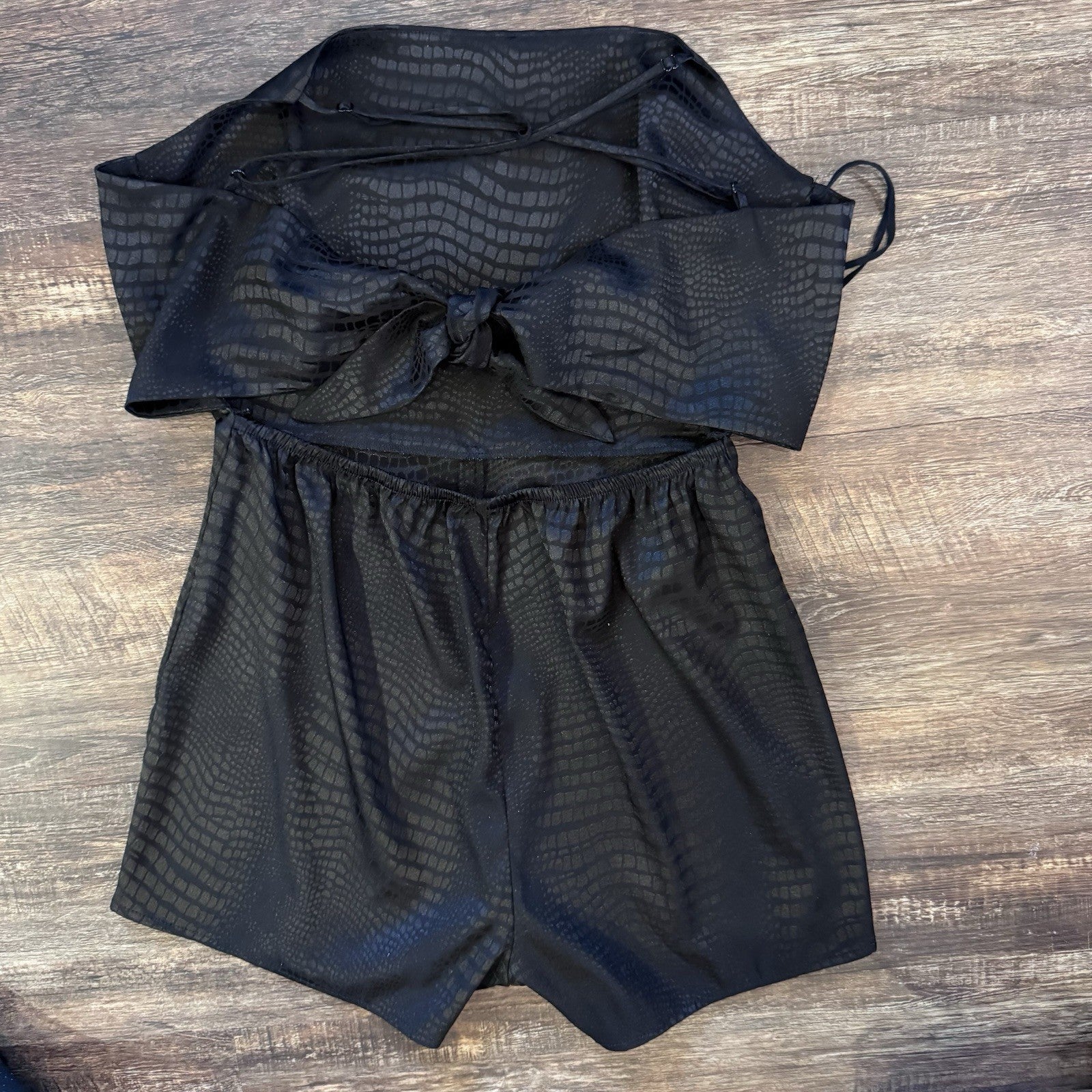 Garage Black Textured Romper - Size P/S - 97% Polyester / 3% Spandex