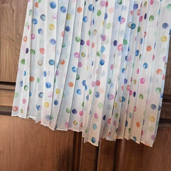 Topshop White Polka Dot Pleated Midi Skirt Size 6 NWT