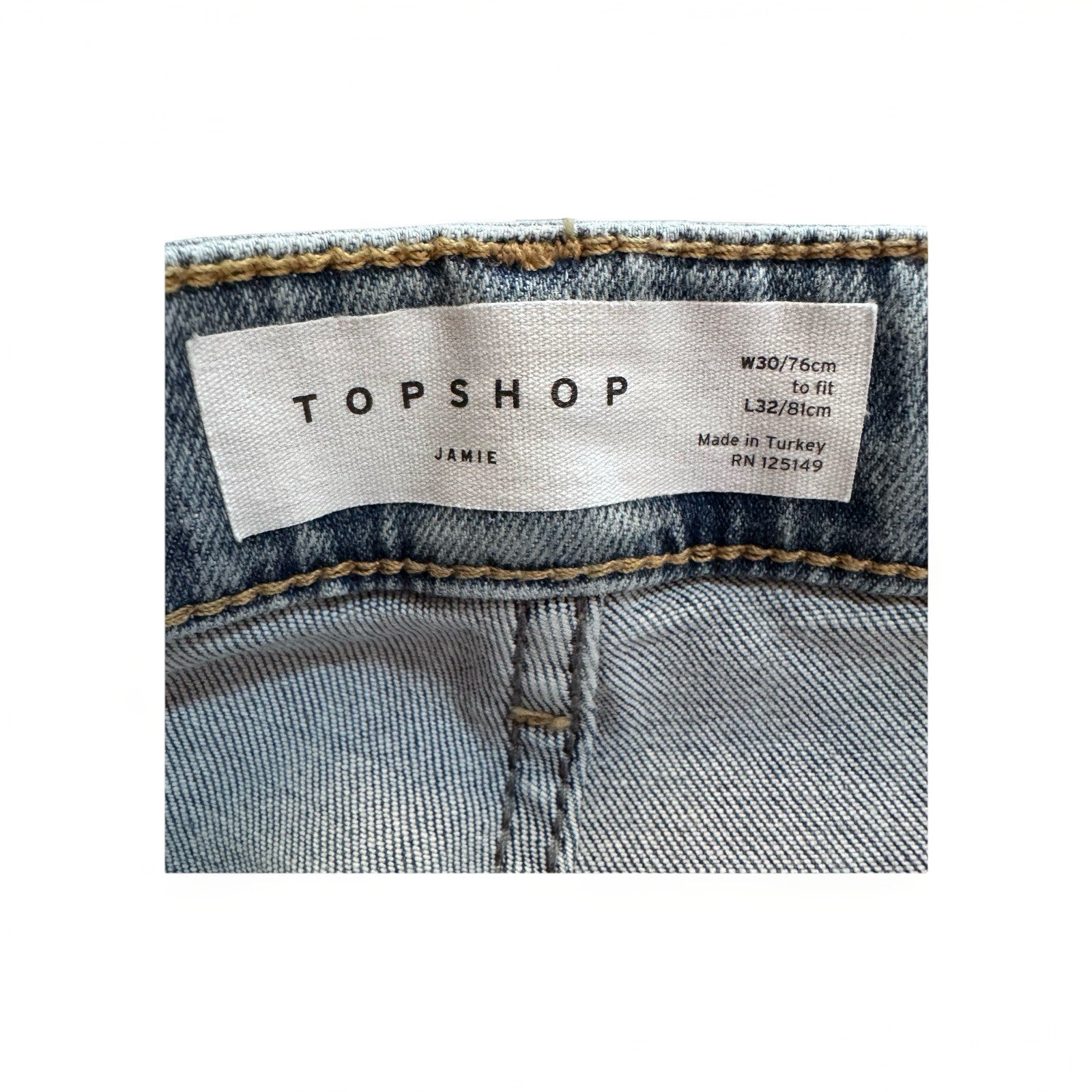 Topshop Jamie High Waist Skinny Jeans | W30 L32 | Distressed Hem | Light Wash